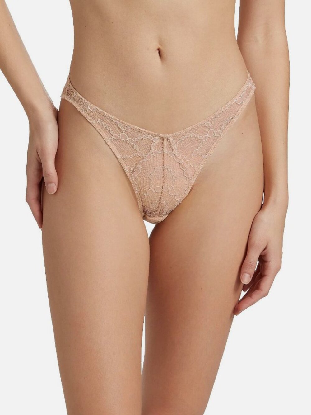 Kiki De Montparnasse Women's Beige Sheer Lace Mon Cheri Thong Panties Size M